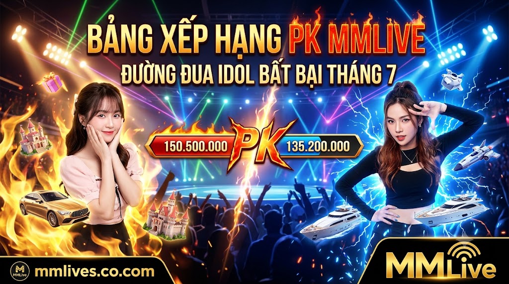 Ảnh đại diện Bảng xếp hạng PK MMLive tháng 7, vinh danh các chiến thần Idol bất bại trên đường đua PK liên server với cơn mưa quà tặng ảo và điểm cống hiến kỷ lục. Hình ảnh độc quyền từ artsmentoring.co.