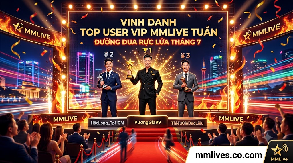Bảng xếp hạng vinh danh Top User VIP MMLive tuần, gồm Top 3 đại gia dẫn đầu đường đua cống hiến tháng 7 trên sân khấu trao giải hoành tráng của nền tảng artsmentoring.co.