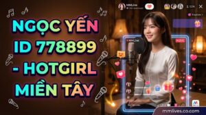 Idol Ngọc Yến MMLive ID 778899, hotgirl miền Tây mặc áo bà ba trắng đang livestream hát acoustic, kèm giao diện ứng dụng và watermark artsmentoring.co.